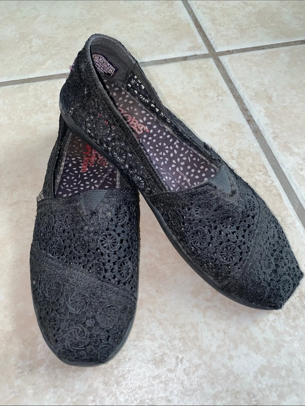 Bobs Sketchers Black Lace Slip Ons